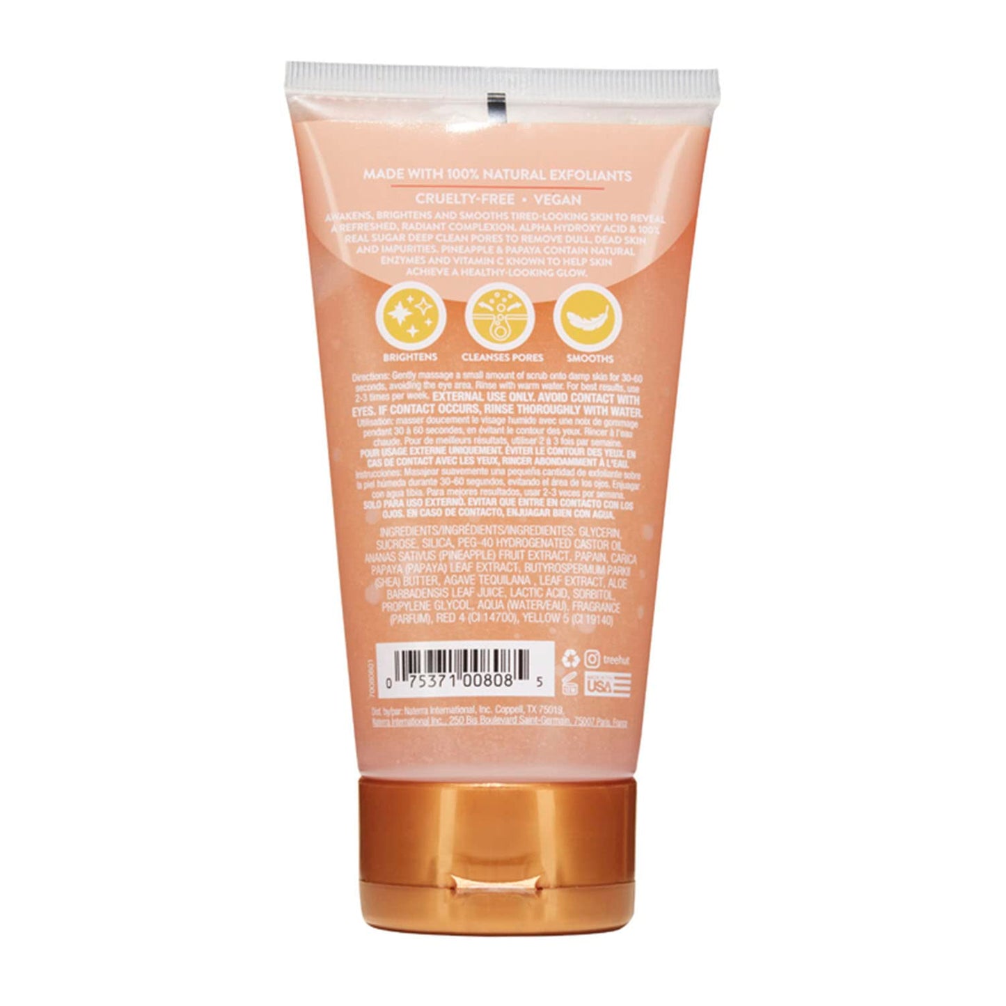 Tree Hut deep cleansing facial exfoliator tube showing product benefits