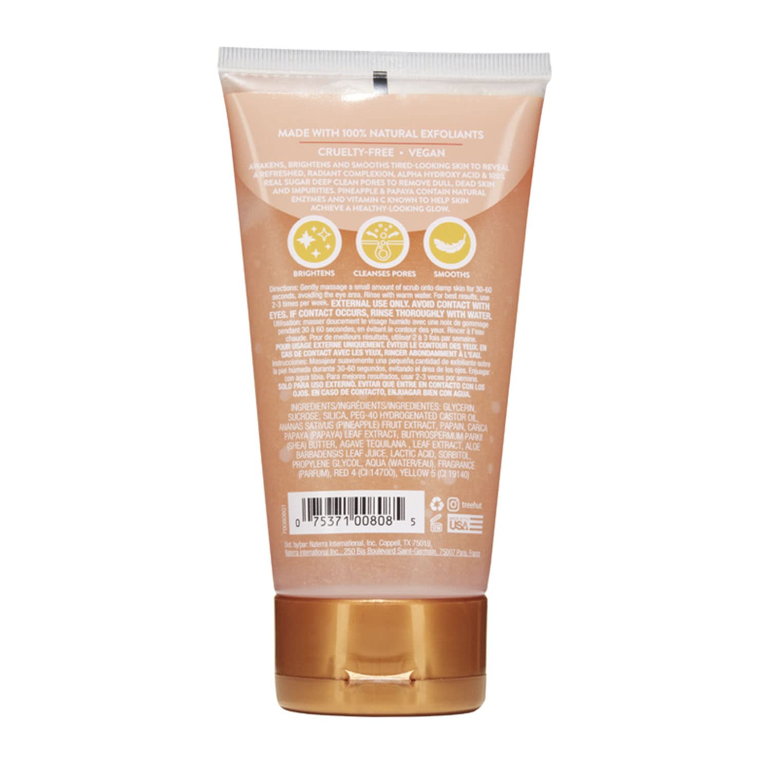 Tree Hut deep cleansing facial exfoliator tube showing product benefits