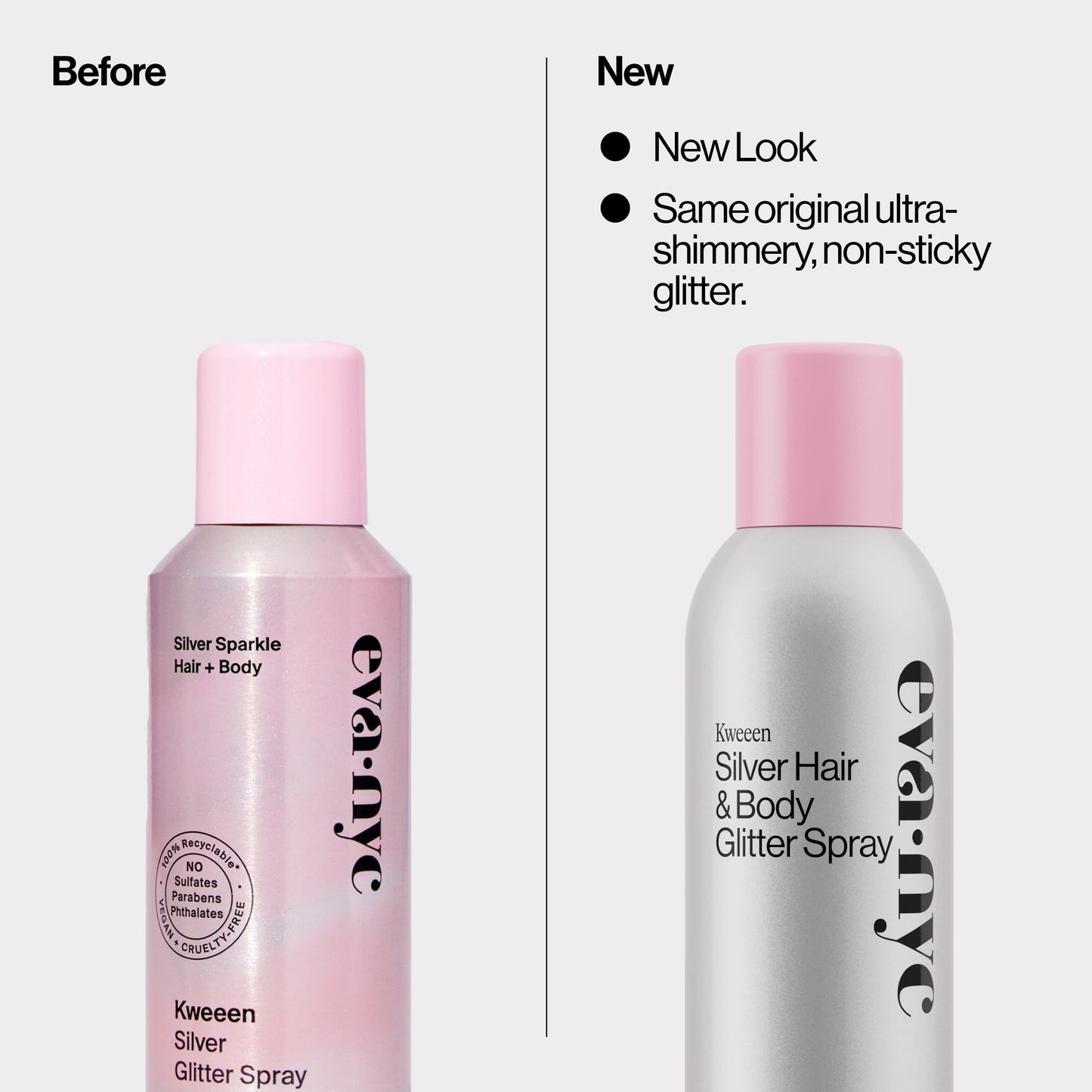 Authentic USA imported Eva NYC glitter hairspray being applied to create a shimmering silver party hairstyle