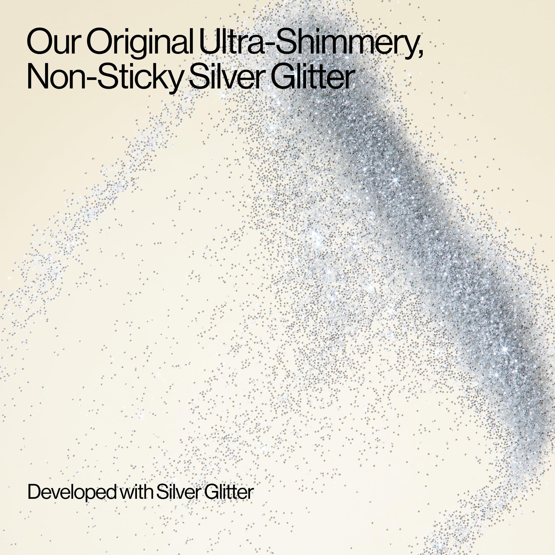 Lightweight non sticky silver body glitter spray being used on skin for a sparkling festive glow