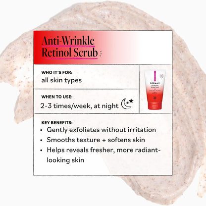 Dermatologist-recommended facial scrub packaging for smoothing fine lines
