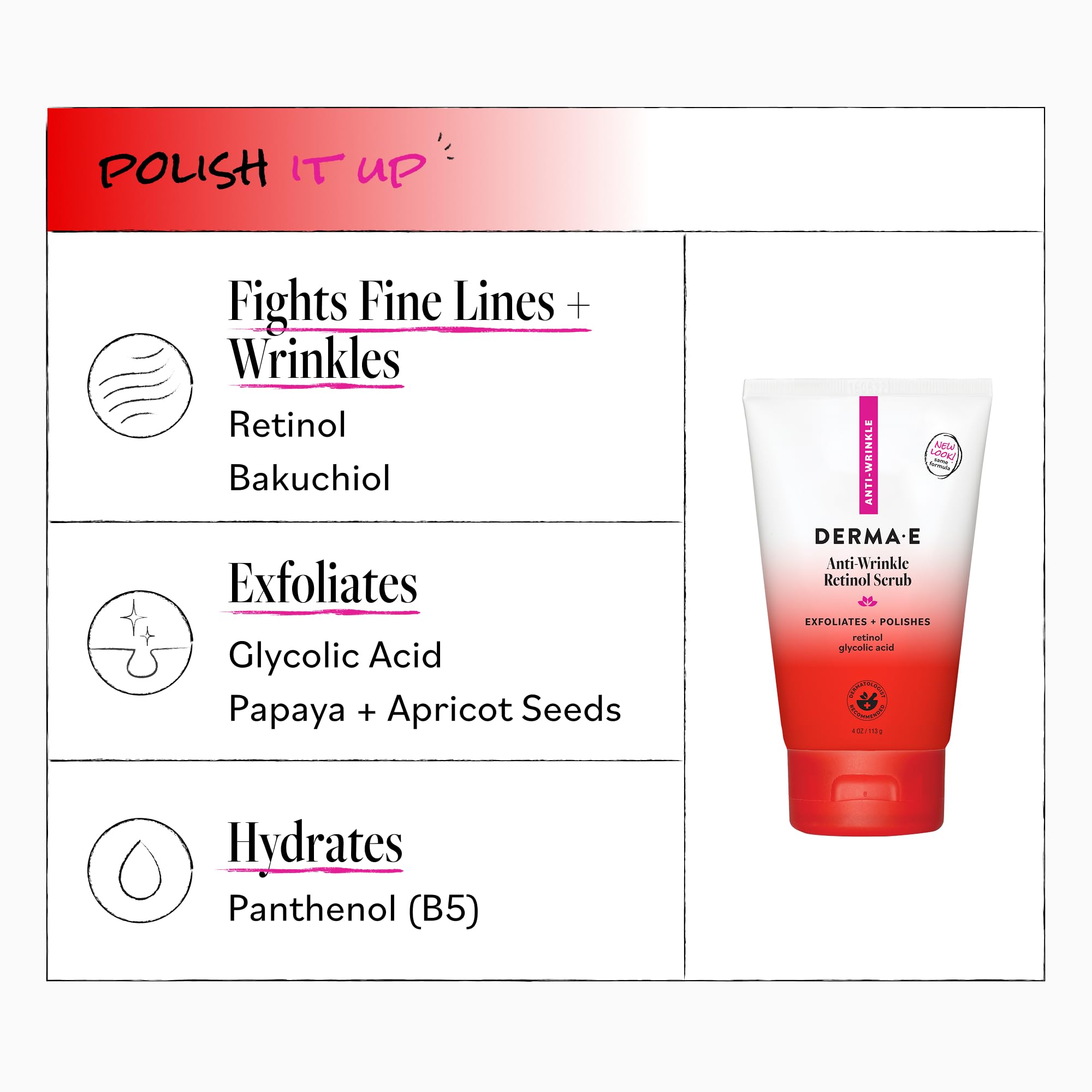 Derma E anti-aging exfoliating treatment tube held in hand for size comparison