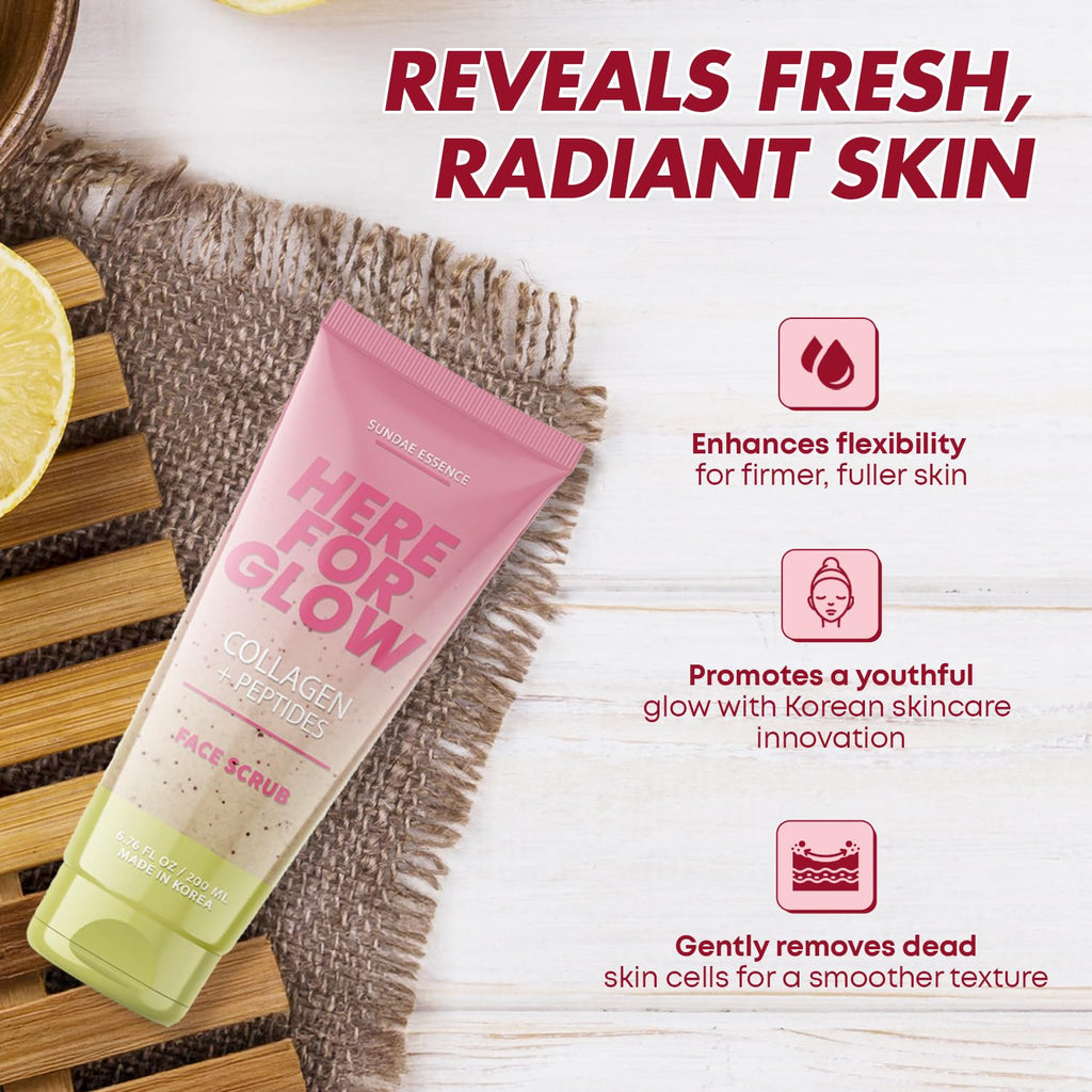Sunday Essence face scrub key ingredients label graphic