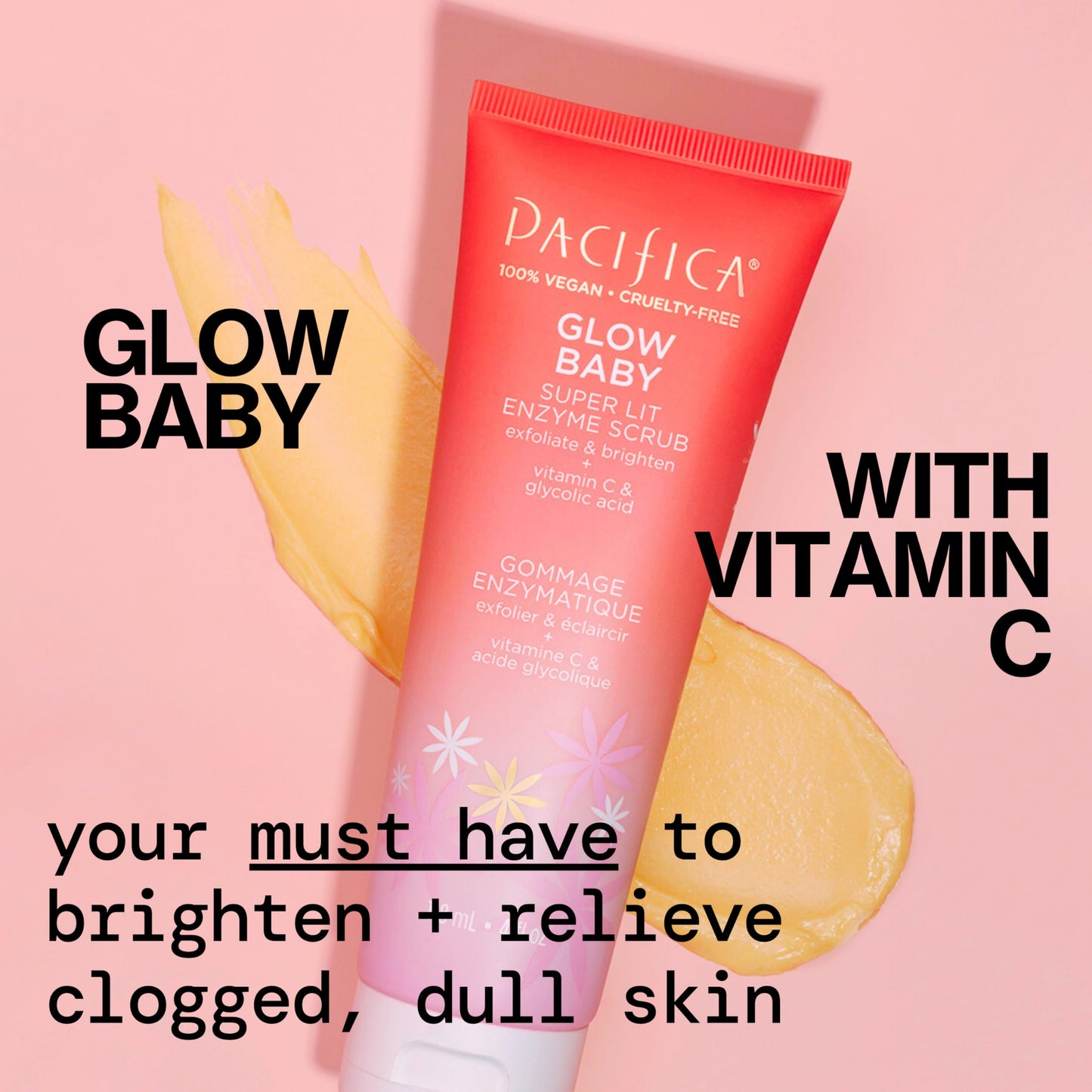 Pacifica 4 Fluid Ounce exfoliating face wash bottle side details
