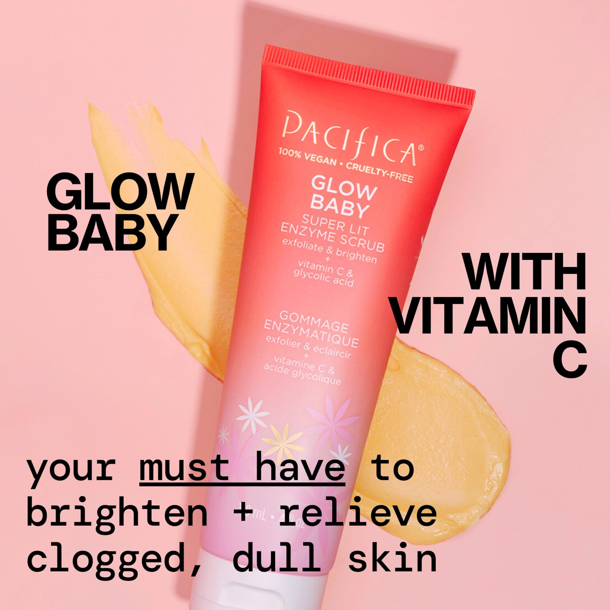 Pacifica 4 Fluid Ounce exfoliating face wash bottle side details
