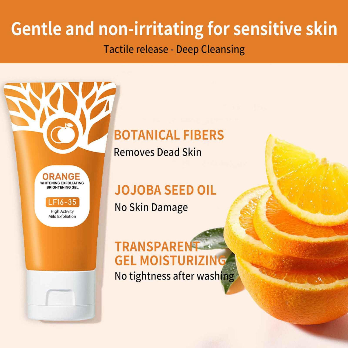 Sheghy 2 piece exfoliating gel set displayed with natural orange elements