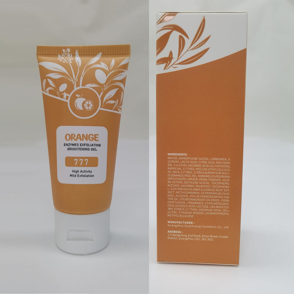 Sheghy orange exfoliating gel scrub packaged for daily skincare routine