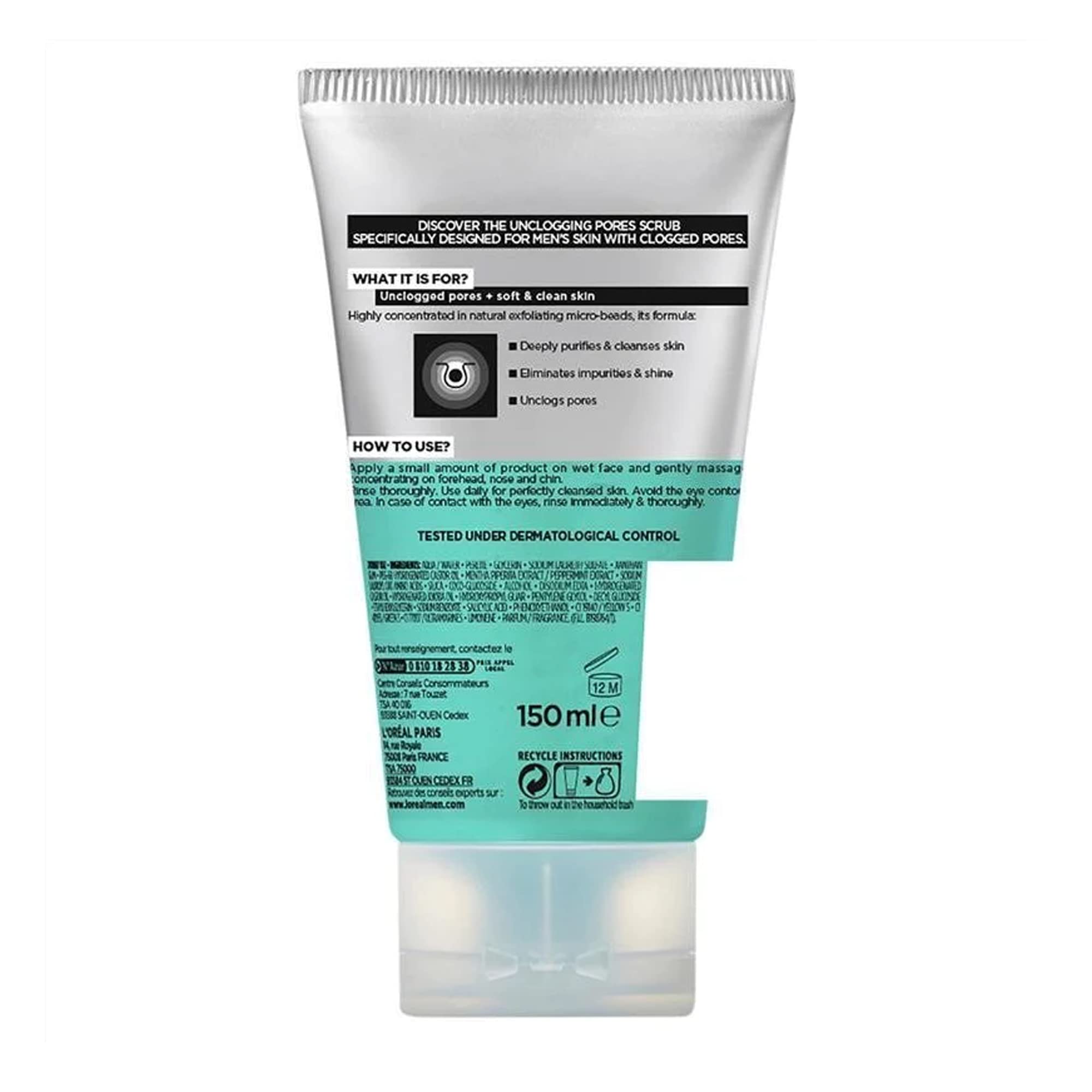 L'Oreal Men Expert Hydra Energetic exfoliating face wash packaging showing key skin benefits.