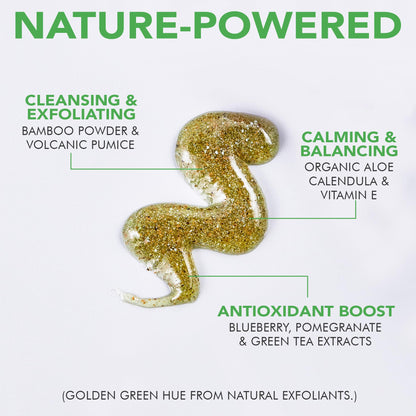 Applying Beauty by Earth exfoliating face wash to skin