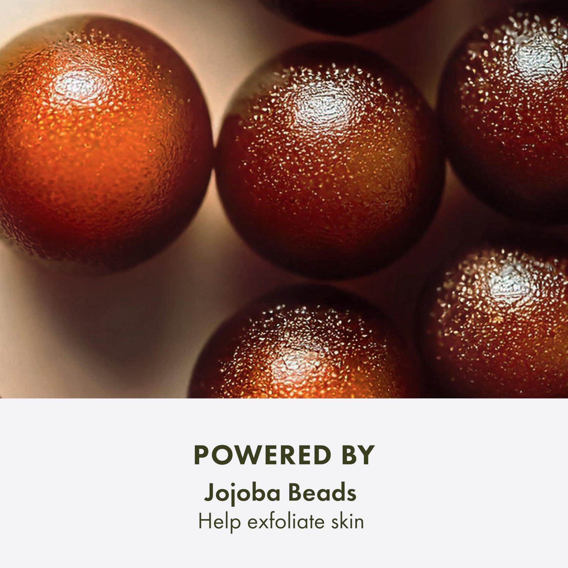 Texture closeup of the gel formula containing natural jojoba beads