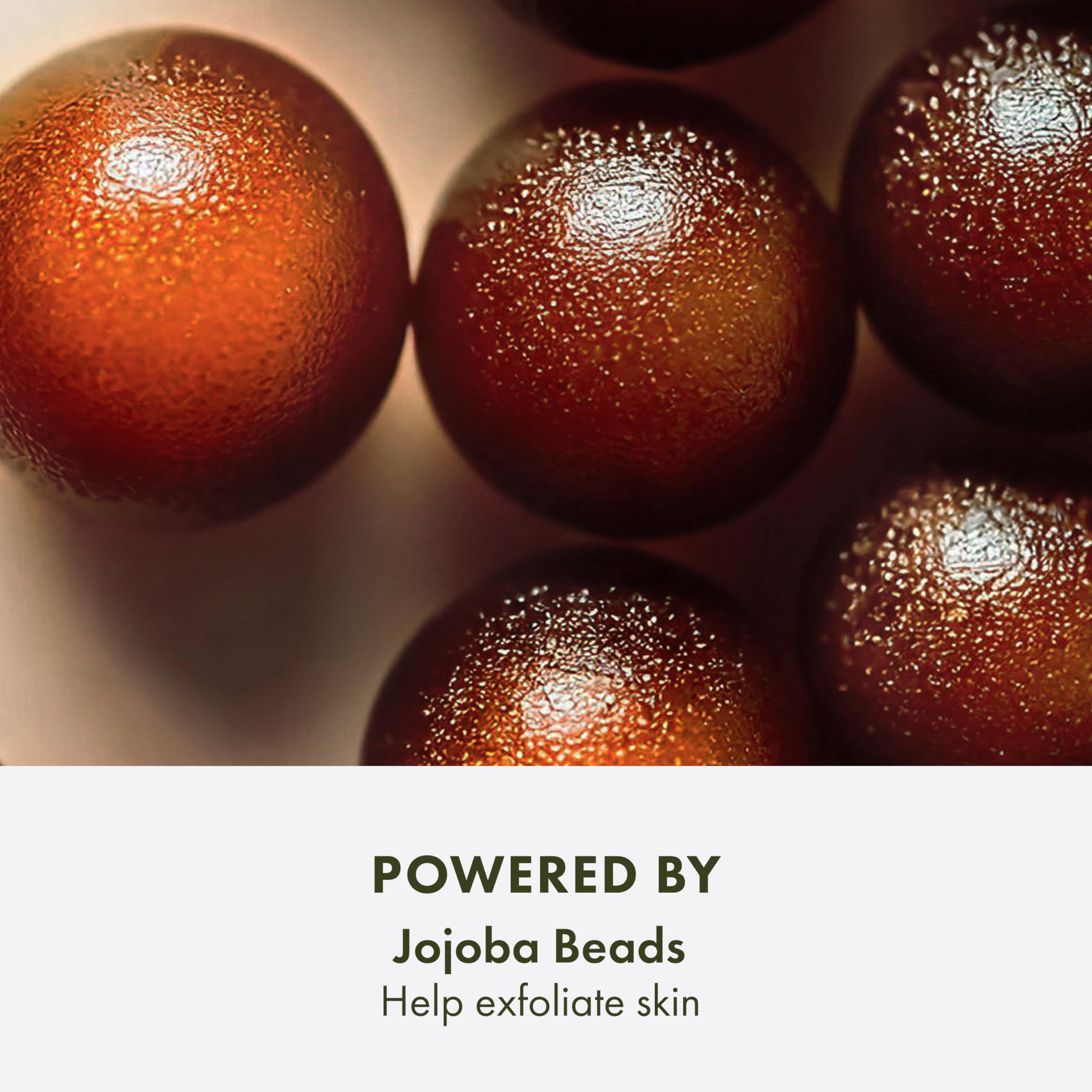 Texture closeup of the gel formula containing natural jojoba beads