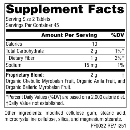 Planetary Herbals Triphala digestive supplement side label view