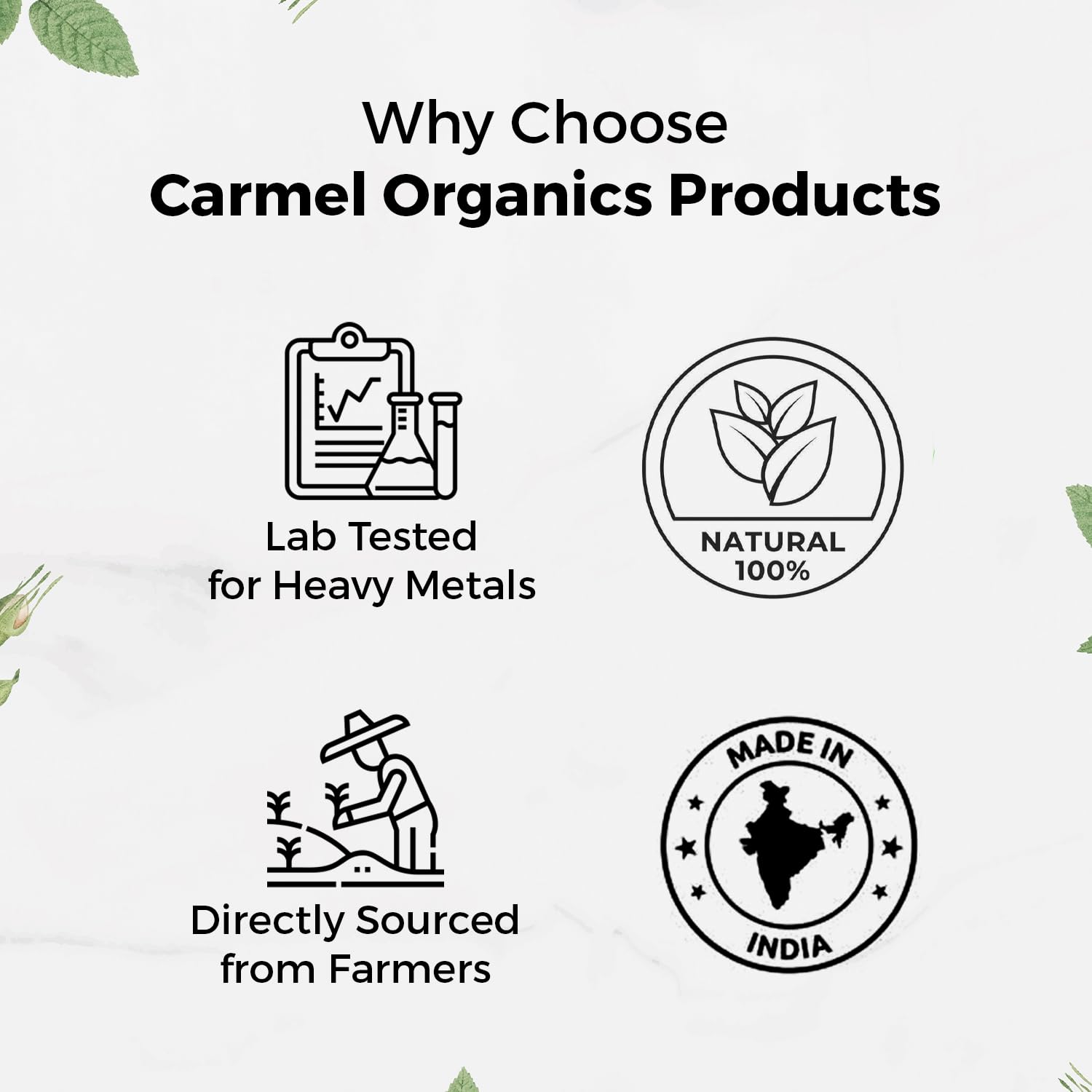 Side view of non GMO certified Carmel Organics Triphala powder without added sugar.