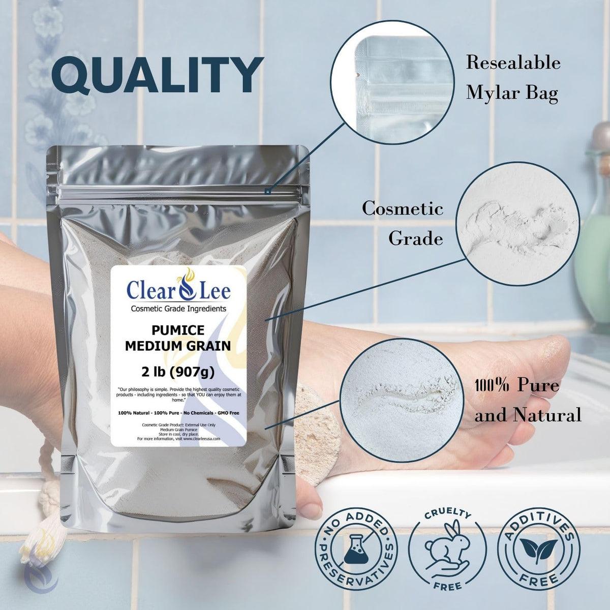 ClearLee cosmetic pumice displayed alongside handmade soap bars