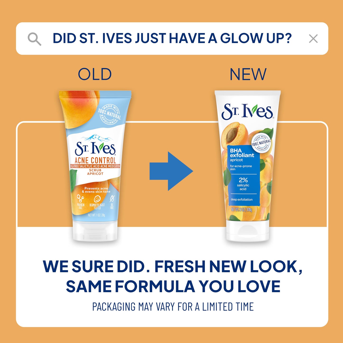 St. Ives imported USA beauty skincare acne control scrub packaging top angle.
