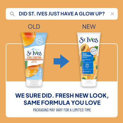 St. Ives imported USA beauty skincare acne control scrub packaging top angle.