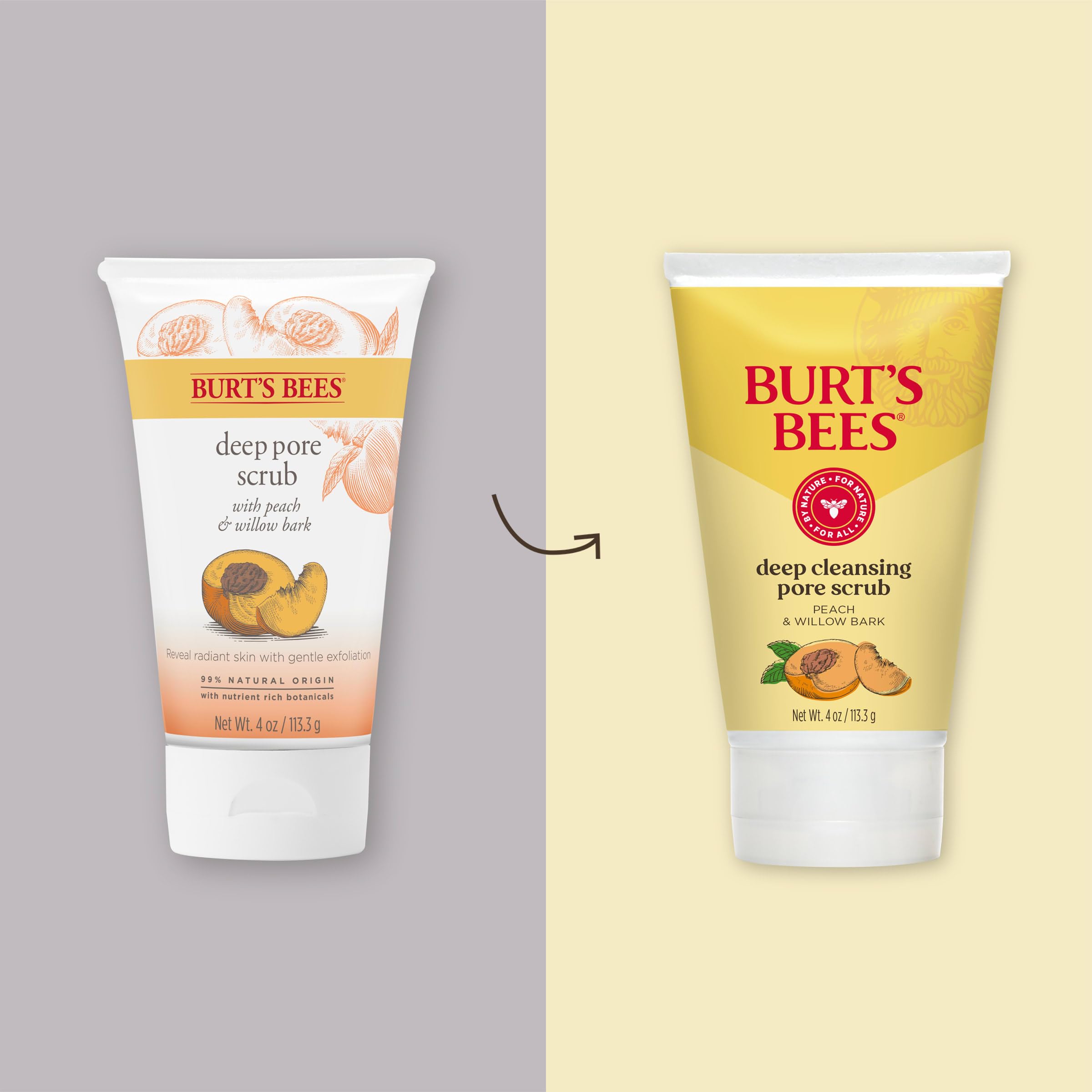 Burt's Bees deep cleansing pore scrub tube showing natural ingredients labels