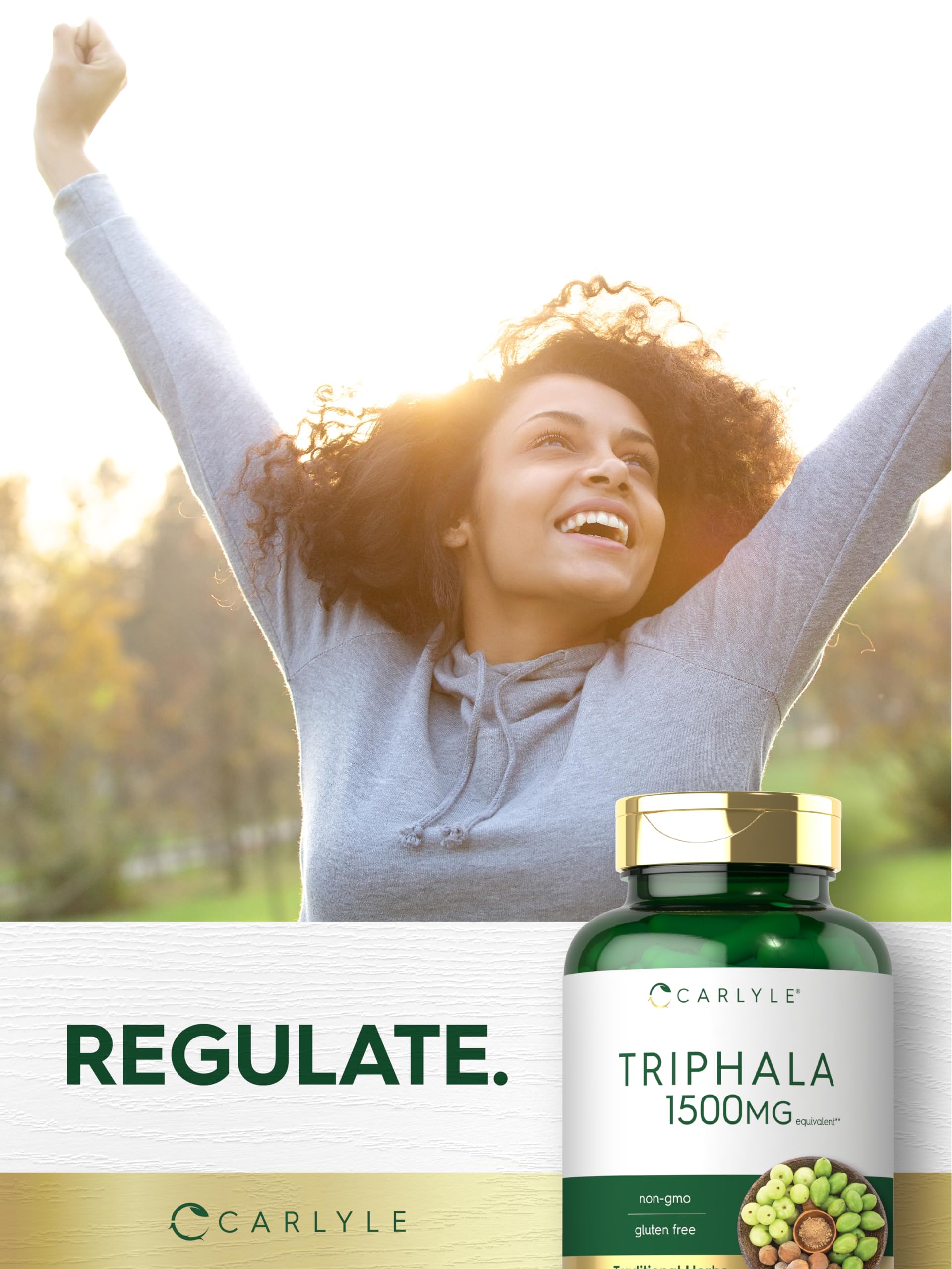 Authentic USA imported Carlyle Triphala capsule bottle packaging for internal cleansing
