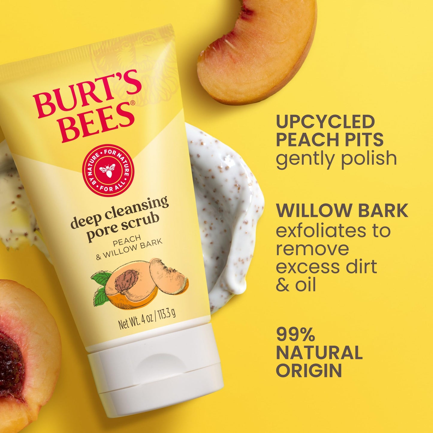 Burt's Bees USA imported peach stone facial scrub packaging details