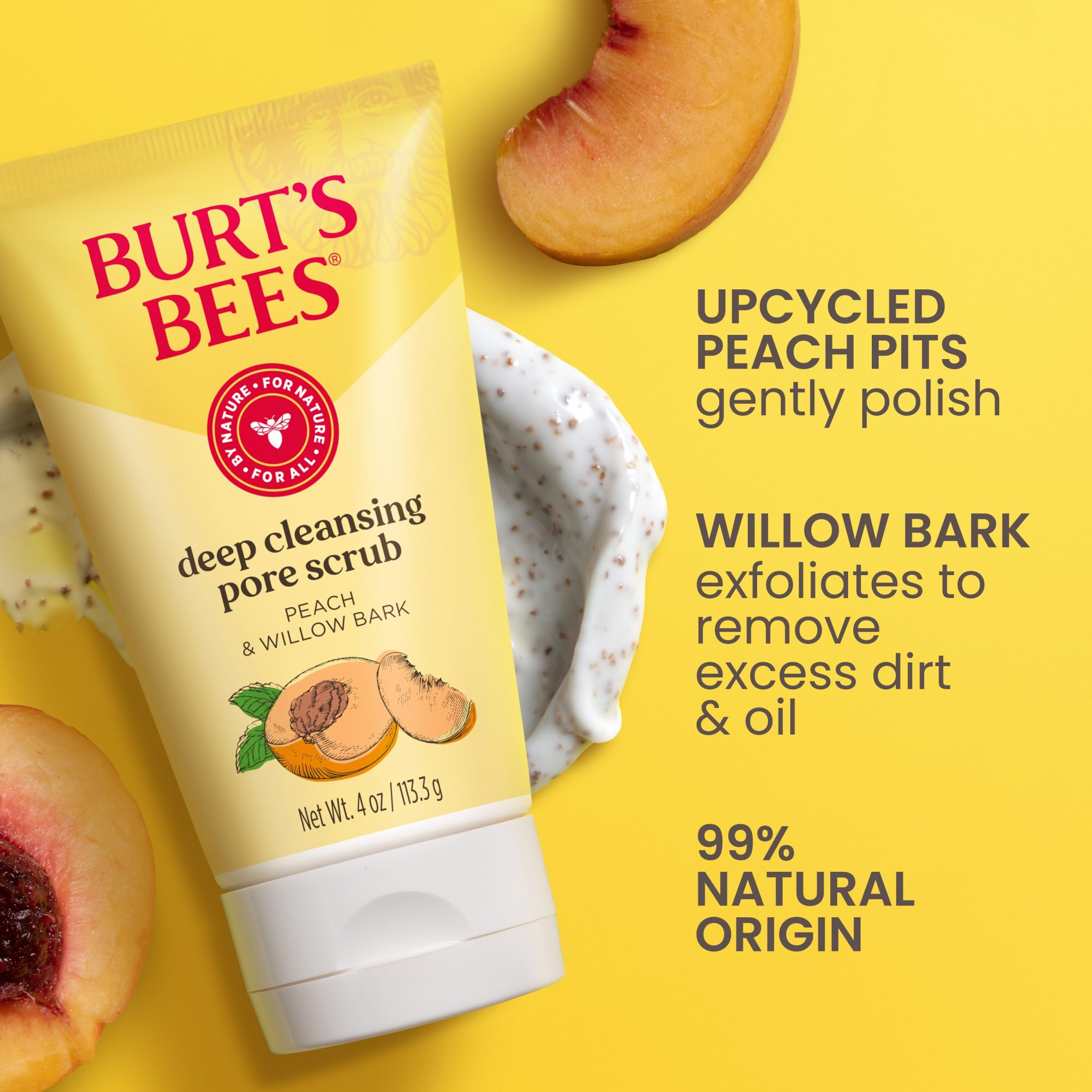 Burt's Bees USA imported peach stone facial scrub packaging details