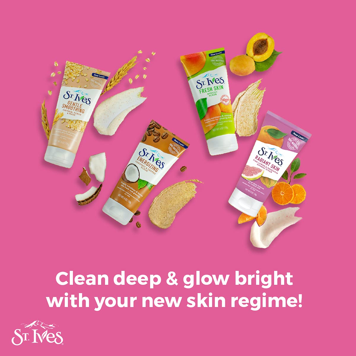 St. Ives Radiant Skin Face Scrub six fluid ounce packaging isolated on a clean background.