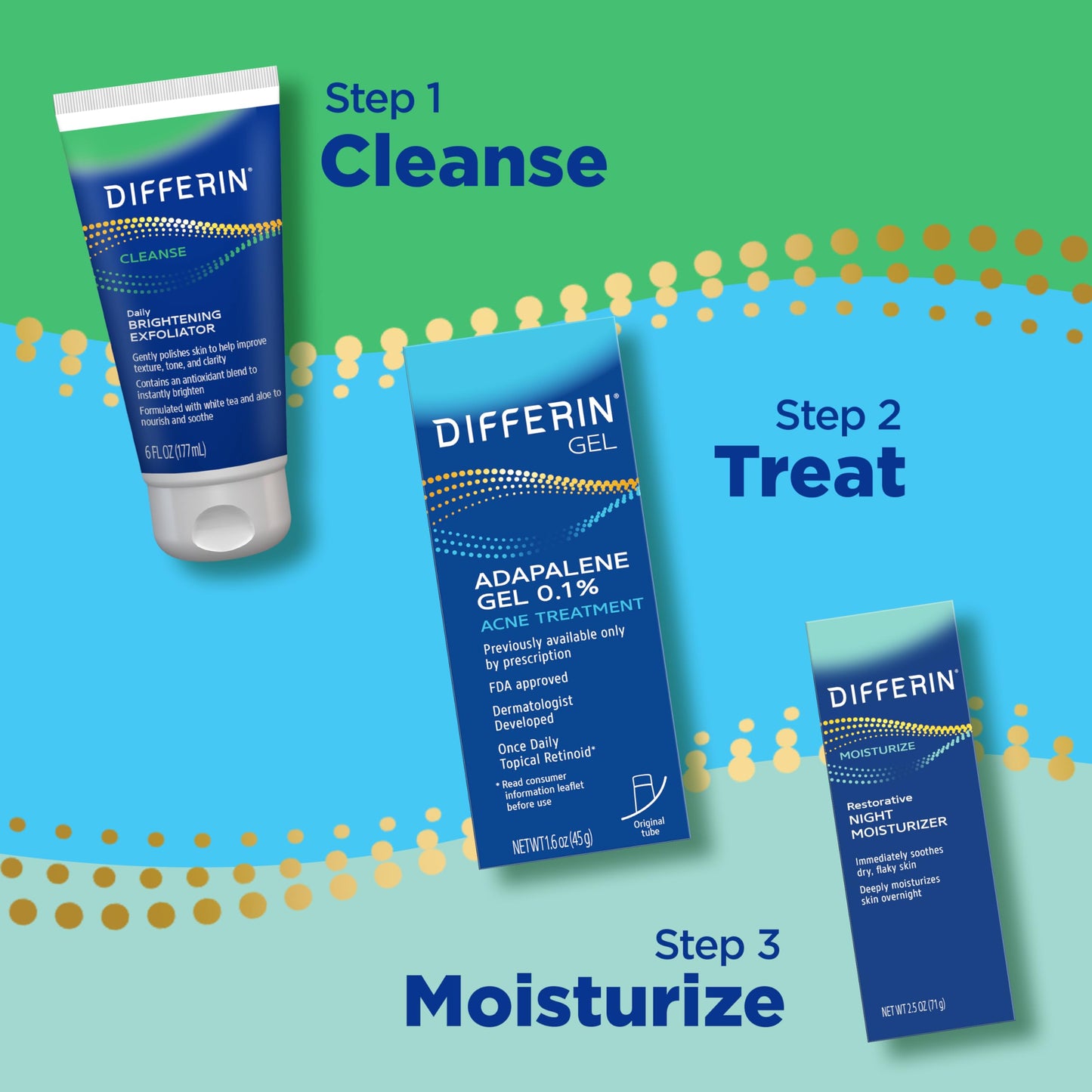 Differin Daily Brightening Exfoliator skincare tube with aloe and white tea