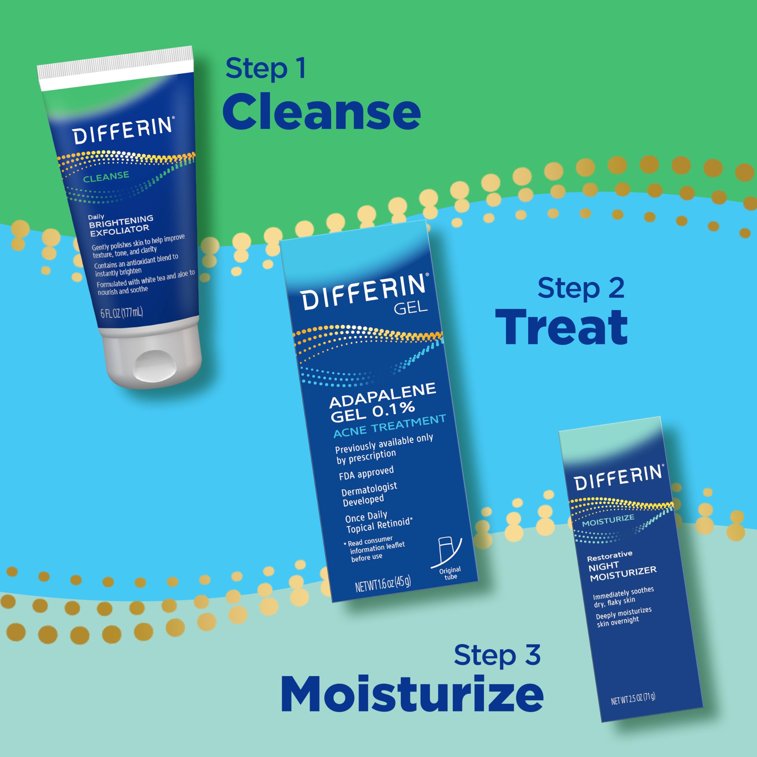 Differin Daily Brightening Exfoliator skincare tube with aloe and white tea