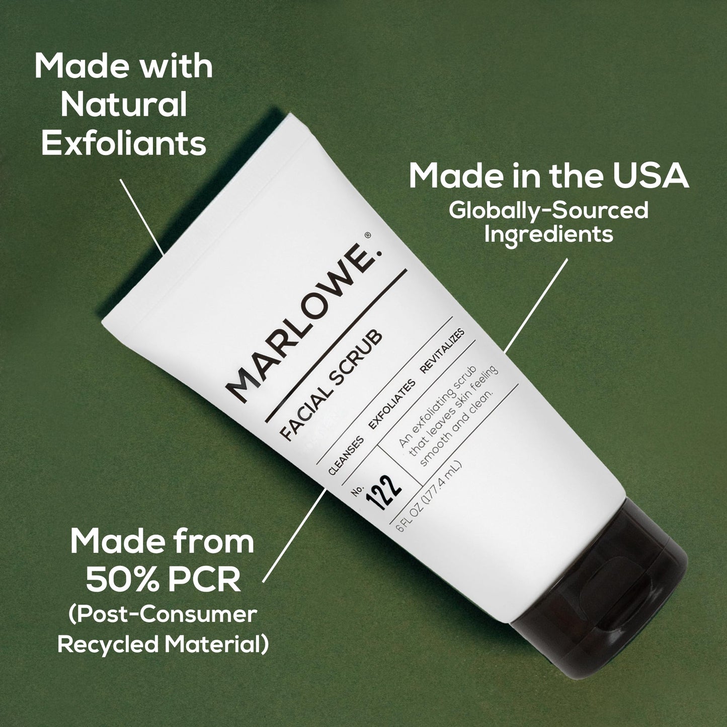 Marlowe M Blend facial scrub back label showing ingredient list