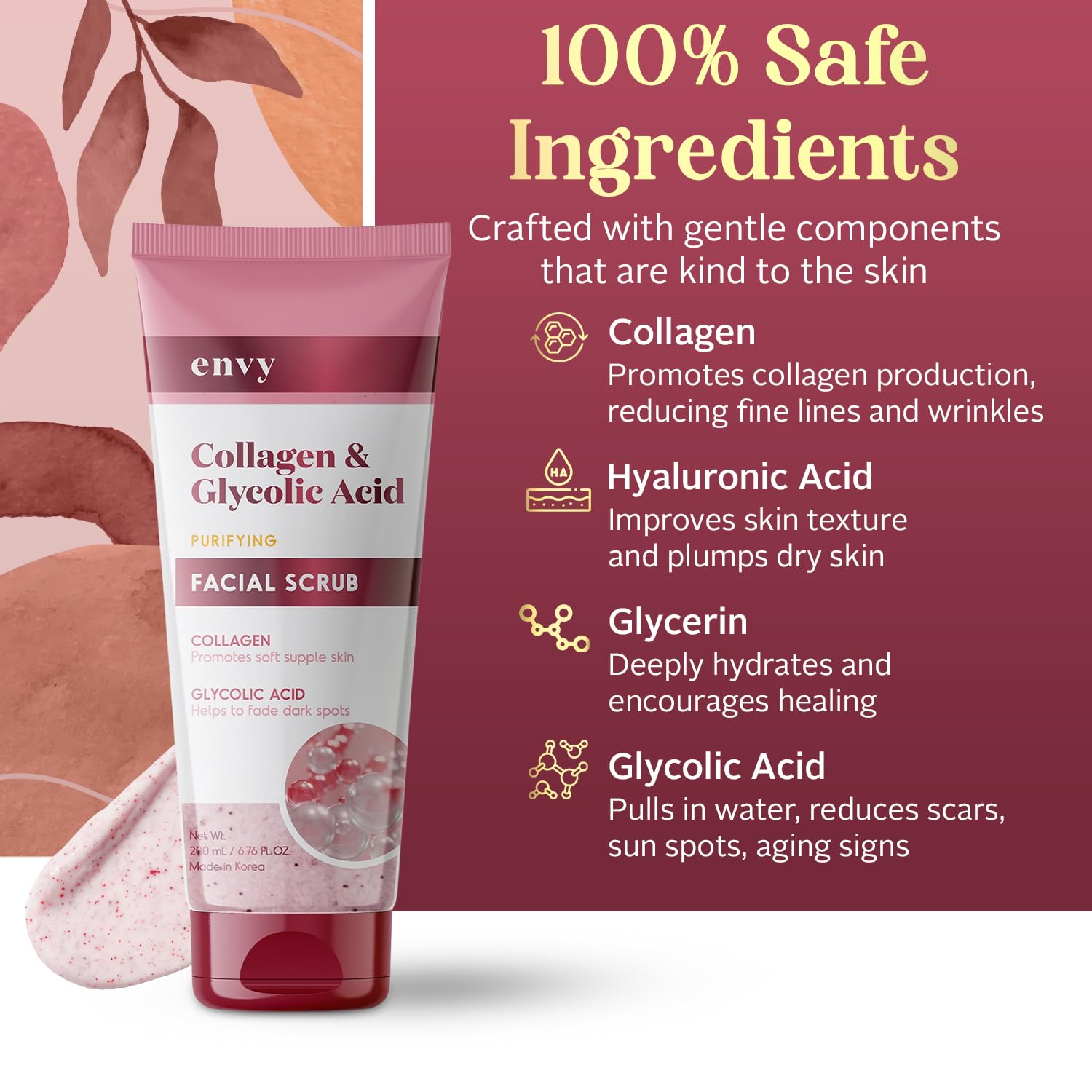 Envy softening skincare scrub packaging highlight for elasticity and hydration