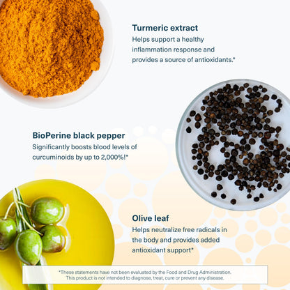 Youtheory Turmeric Advanced Formula container showcasing the non GMO and antioxidant support callouts.