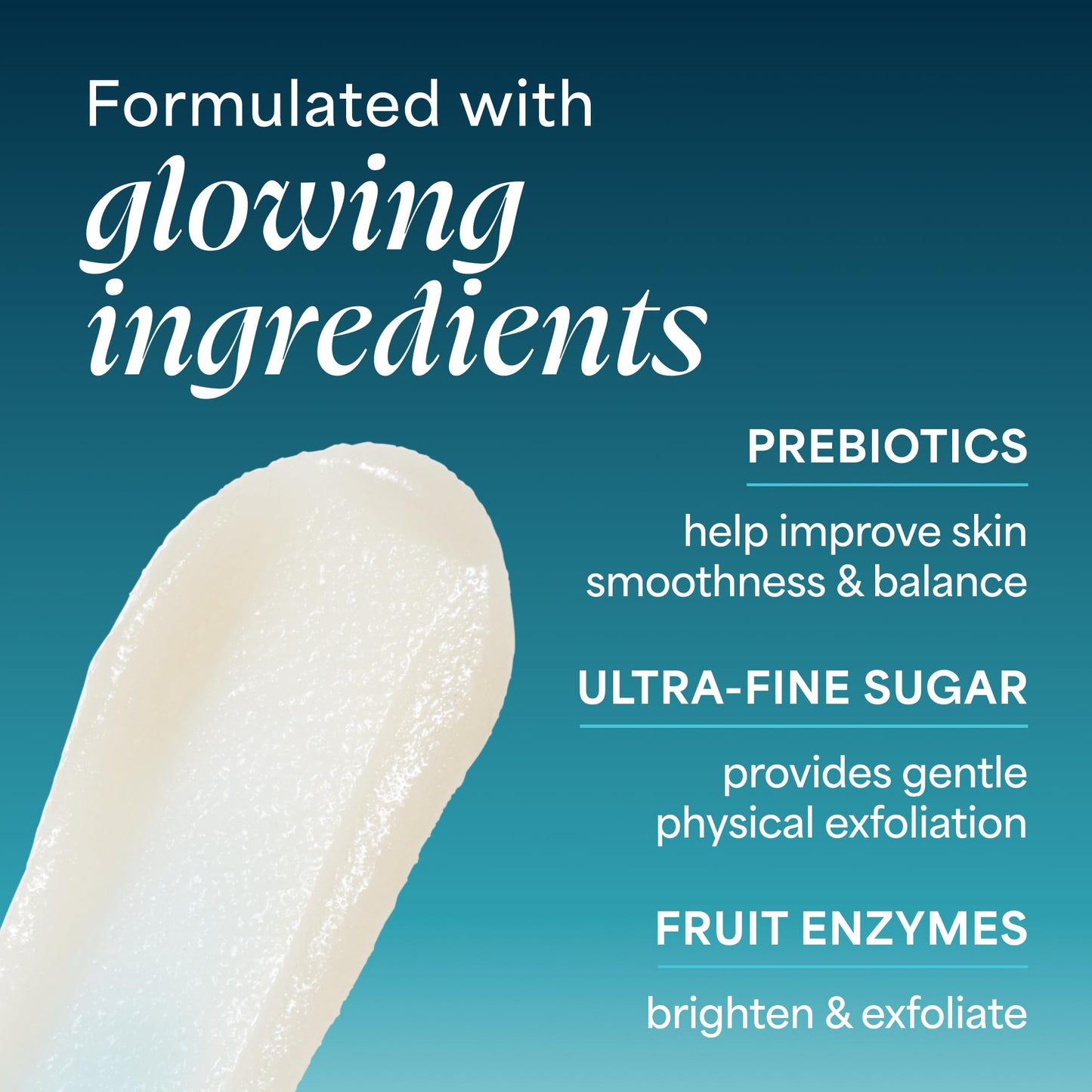 Application display of Tula sugar face scrub melting on damp skin surface