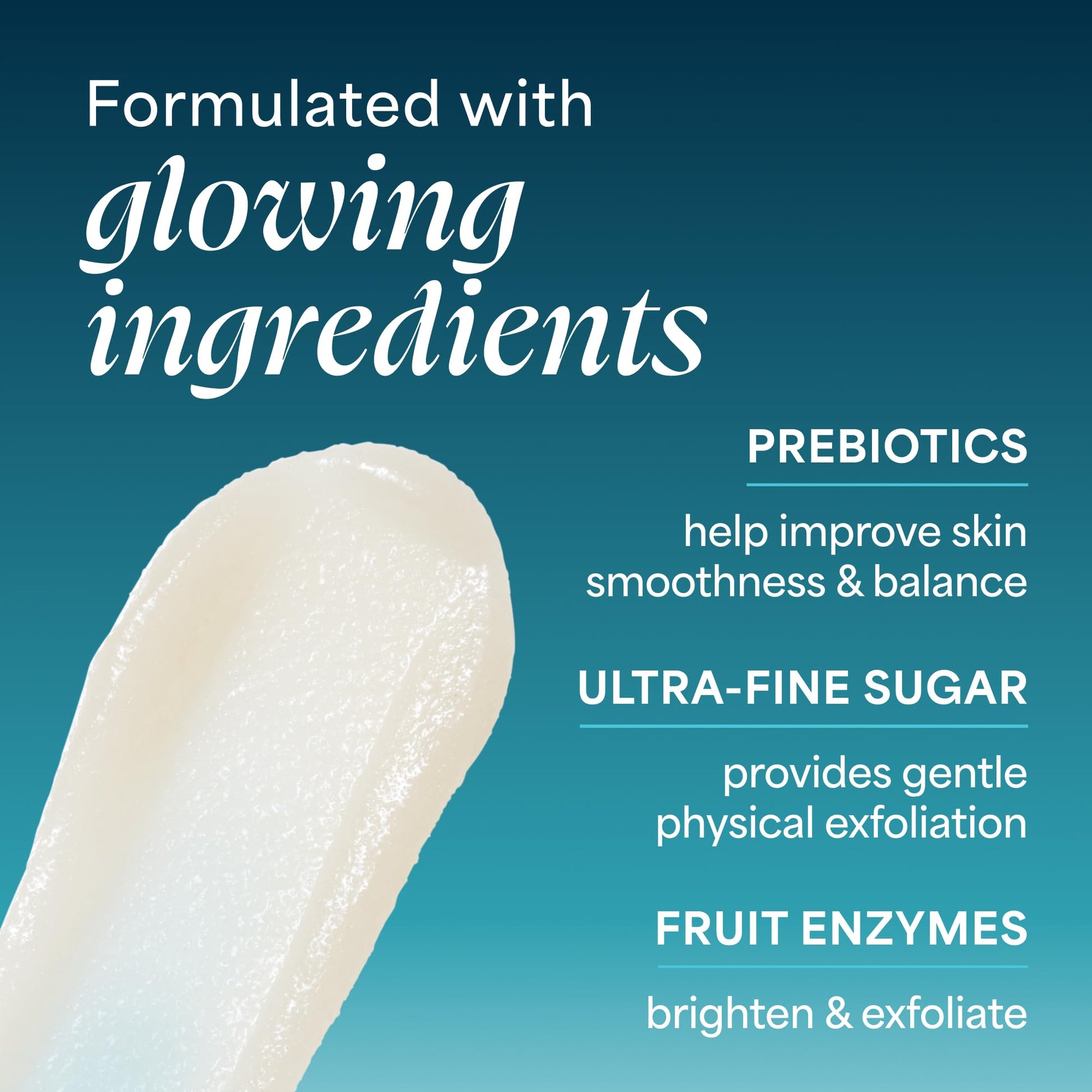 Application display of Tula sugar face scrub melting on damp skin surface