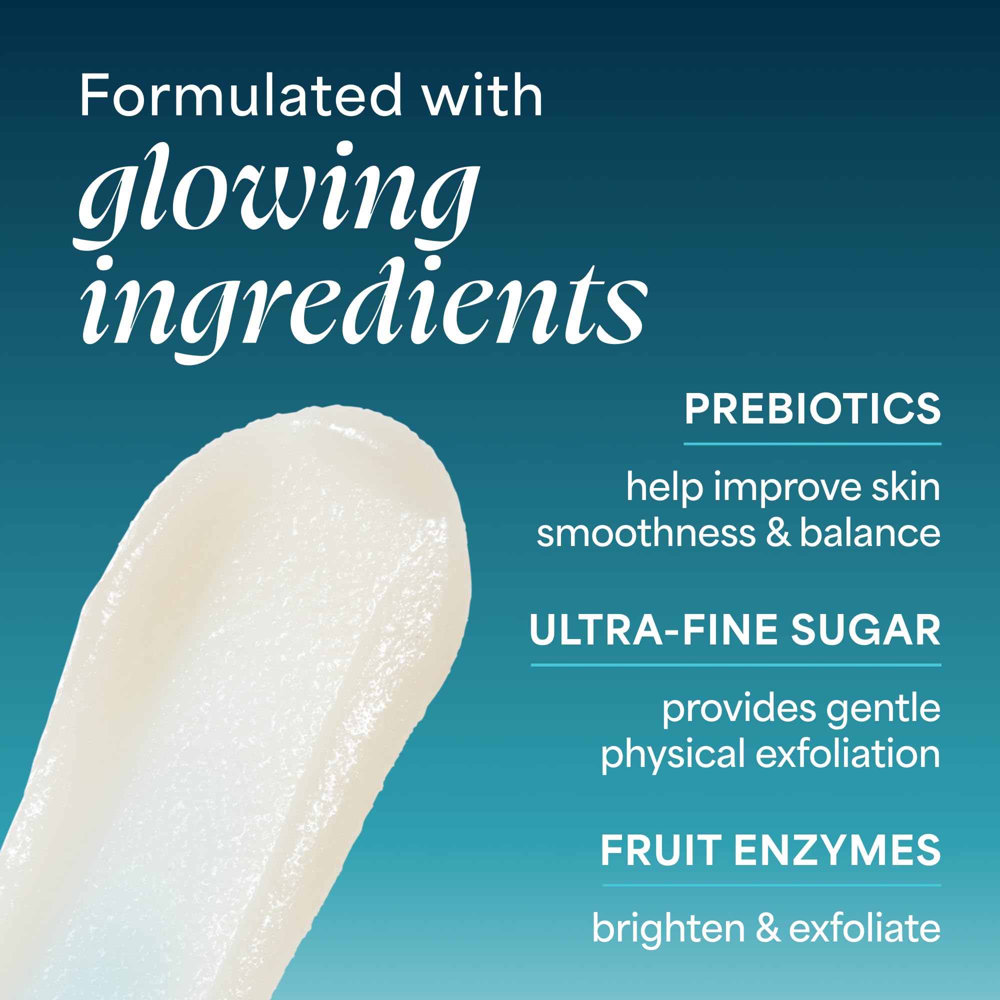 Application display of Tula sugar face scrub melting on damp skin surface
