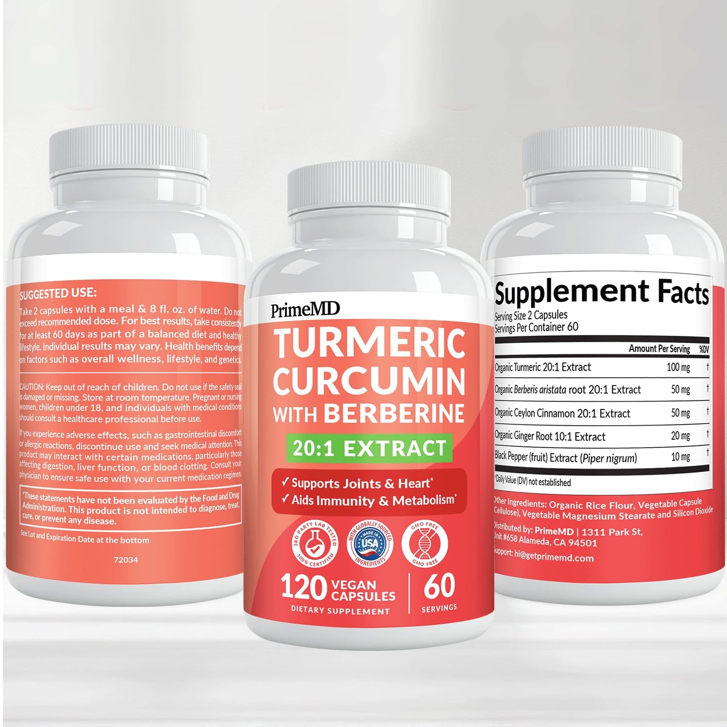 PrimeMD organic turmeric capsules with Ceylon cinnamon and ginger root for metabolic support