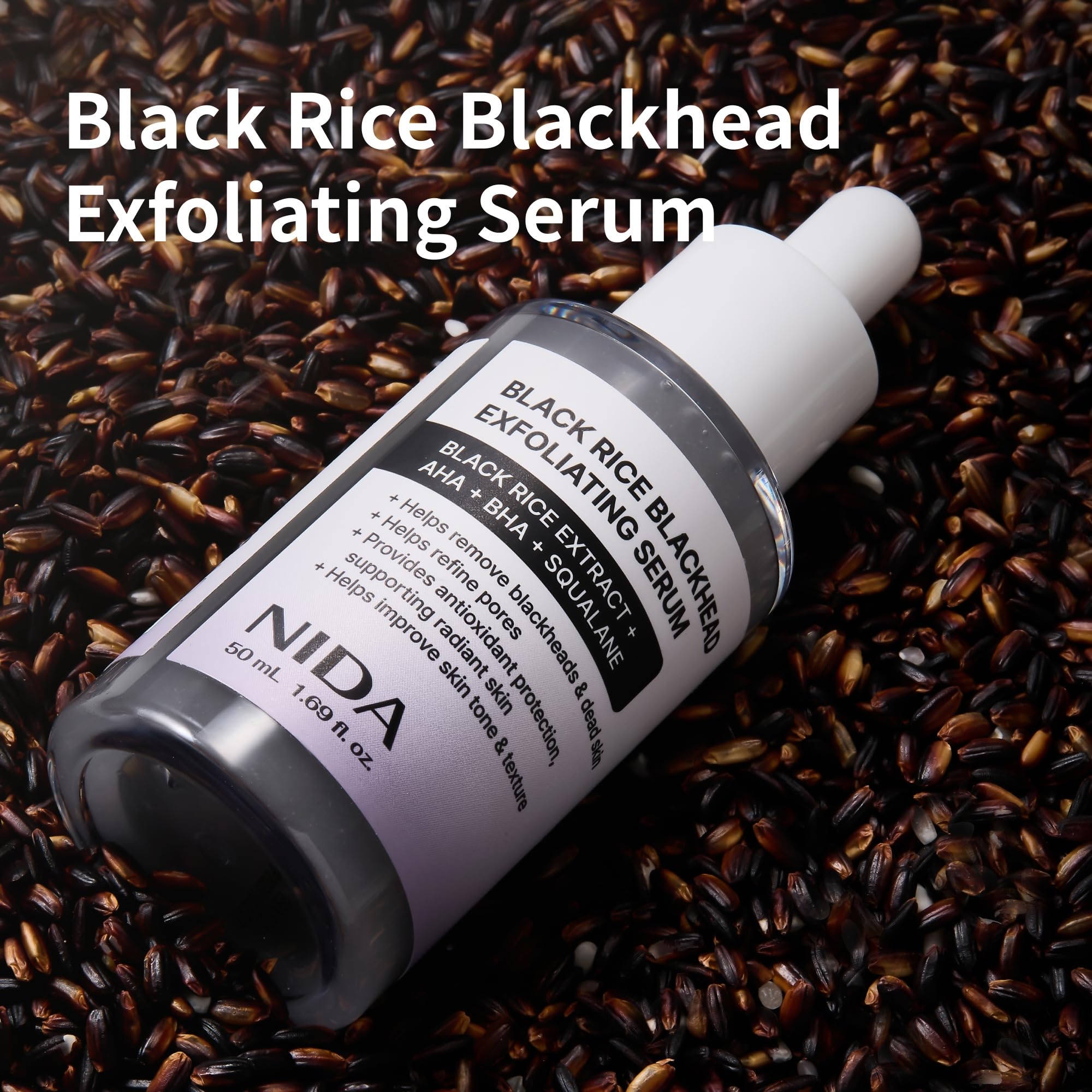 NIDA charcoal powder face scrub serum bottle showing original packaging texture