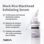 NIDA Black Rice Blackhead Exfoliating Serum texture demonstration on hand