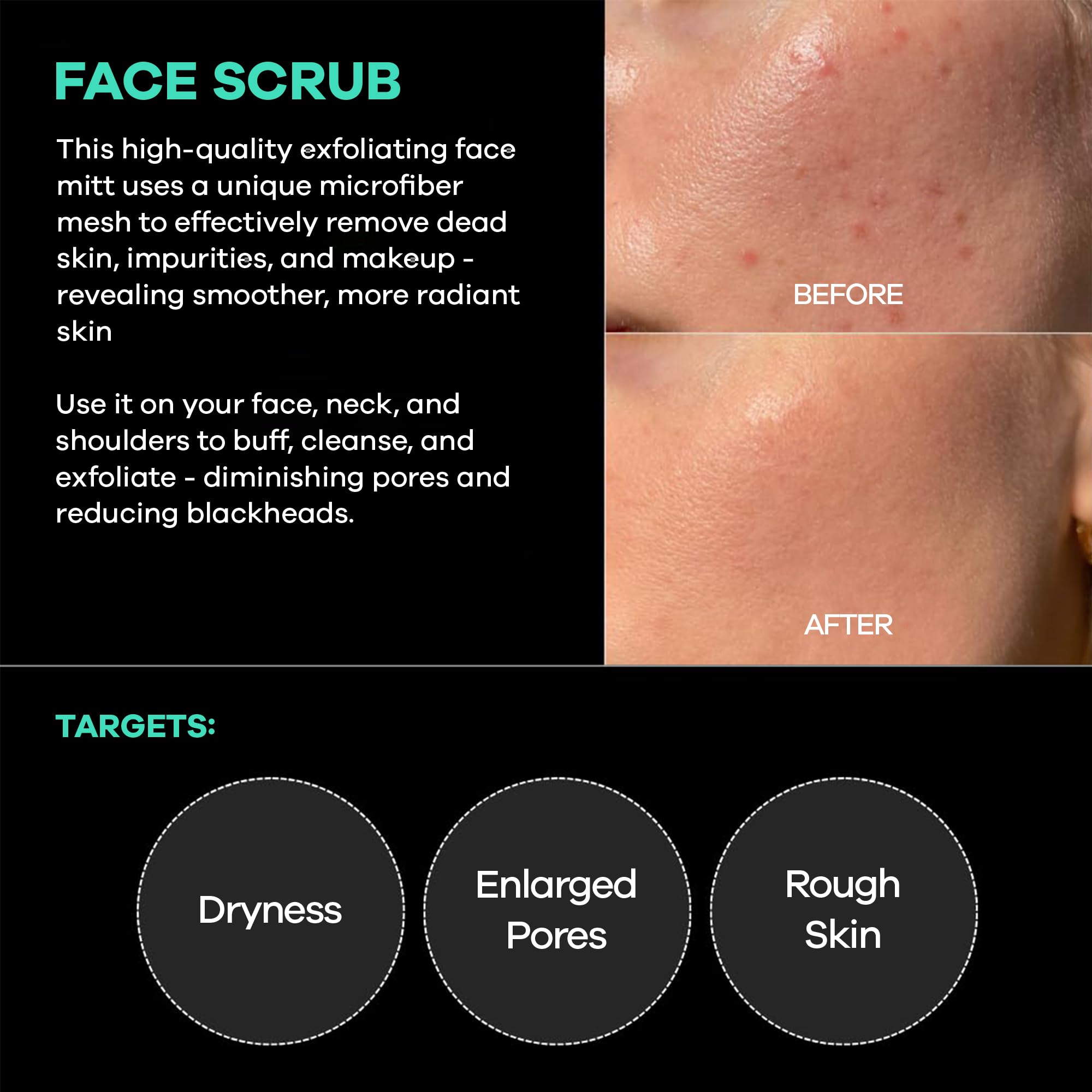 Dermasuri face scrubber being used in the shower to gently cleanse blackheads and makeup residue.