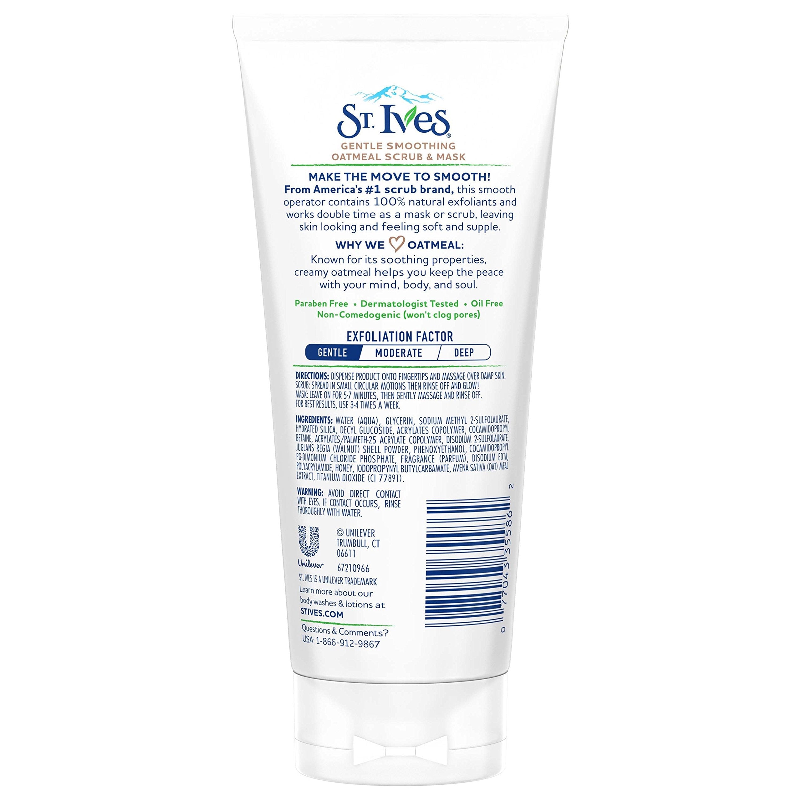 St. Ives 2-in-1 oatmeal face scrub and moisturizing mask tube back details