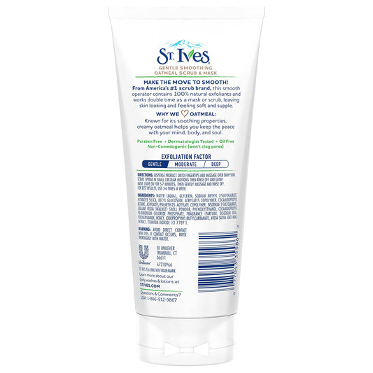 St. Ives 2-in-1 oatmeal face scrub and moisturizing mask tube back details