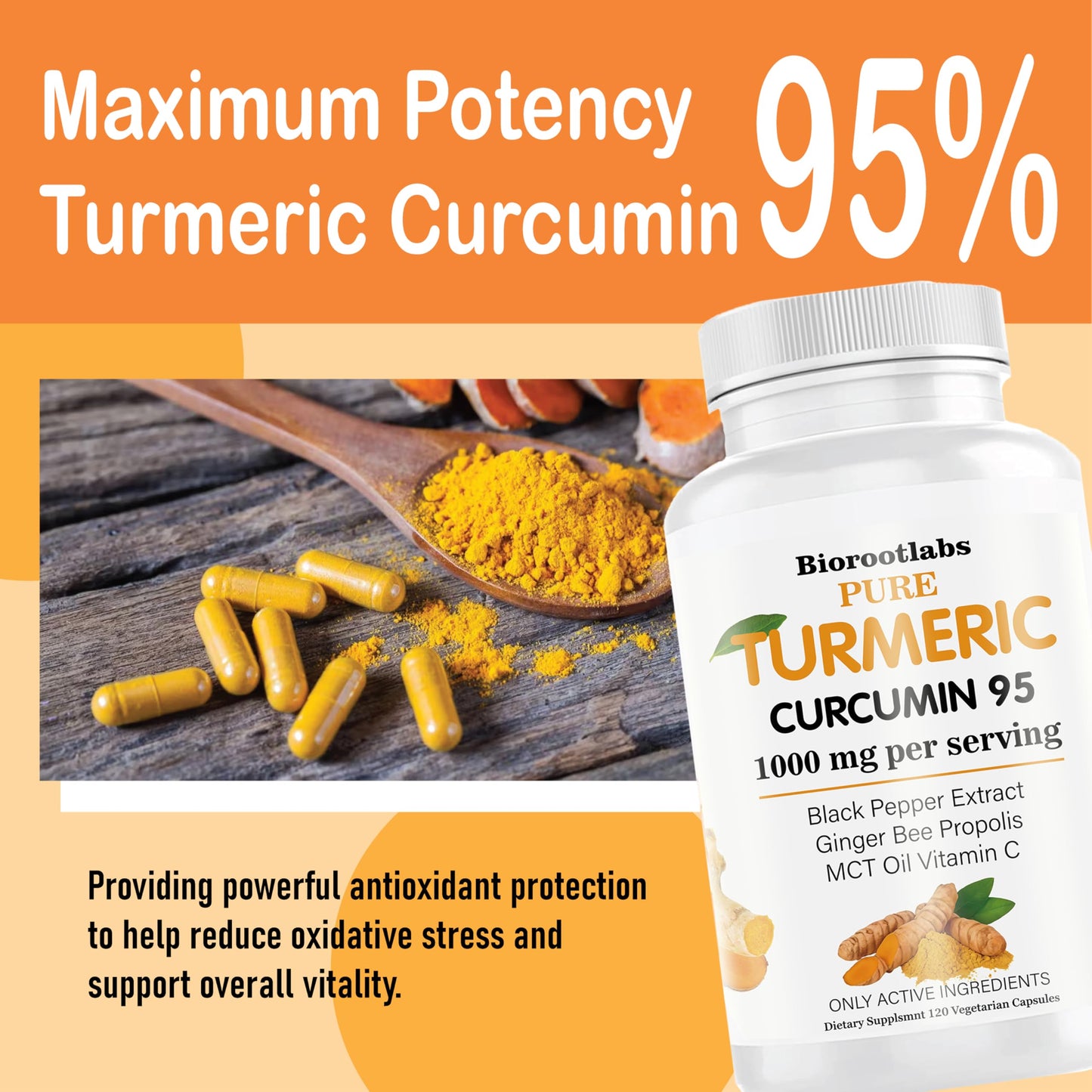 High-potency standardized 95% curcuminoids supplement facts panel view