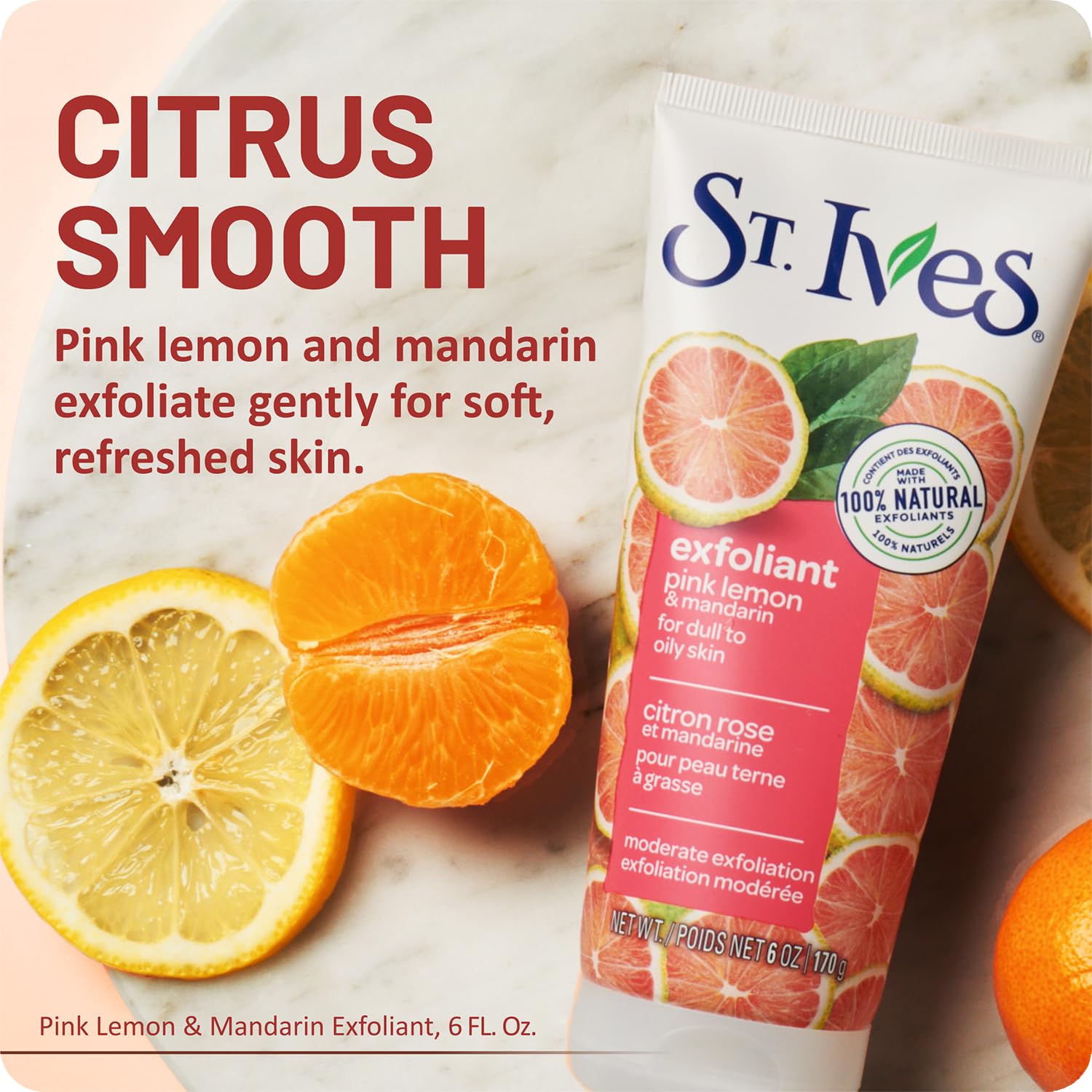 Back label of St. Ives Radiant Skin face scrub showing directions and ingredients.