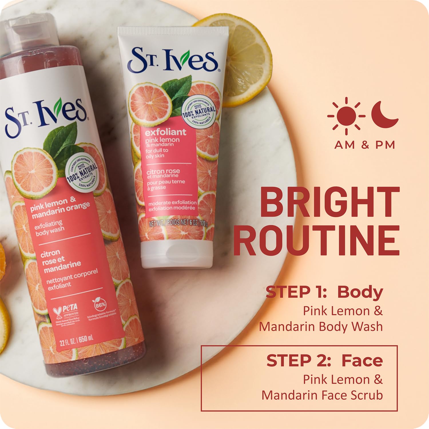 St. Ives Radiant Skin non comedogenic face scrub packaging details.