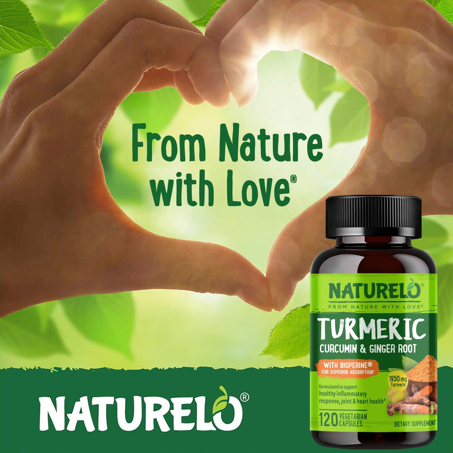 Vegan friendly plant based turmeric curcumin capsules packaging detail.