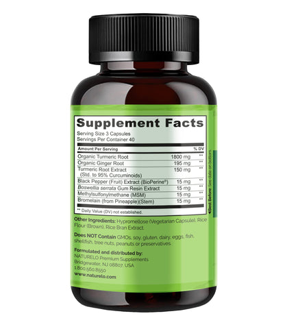 NATURELO wellness supplements bottle displaying non GMO and gluten free logos.