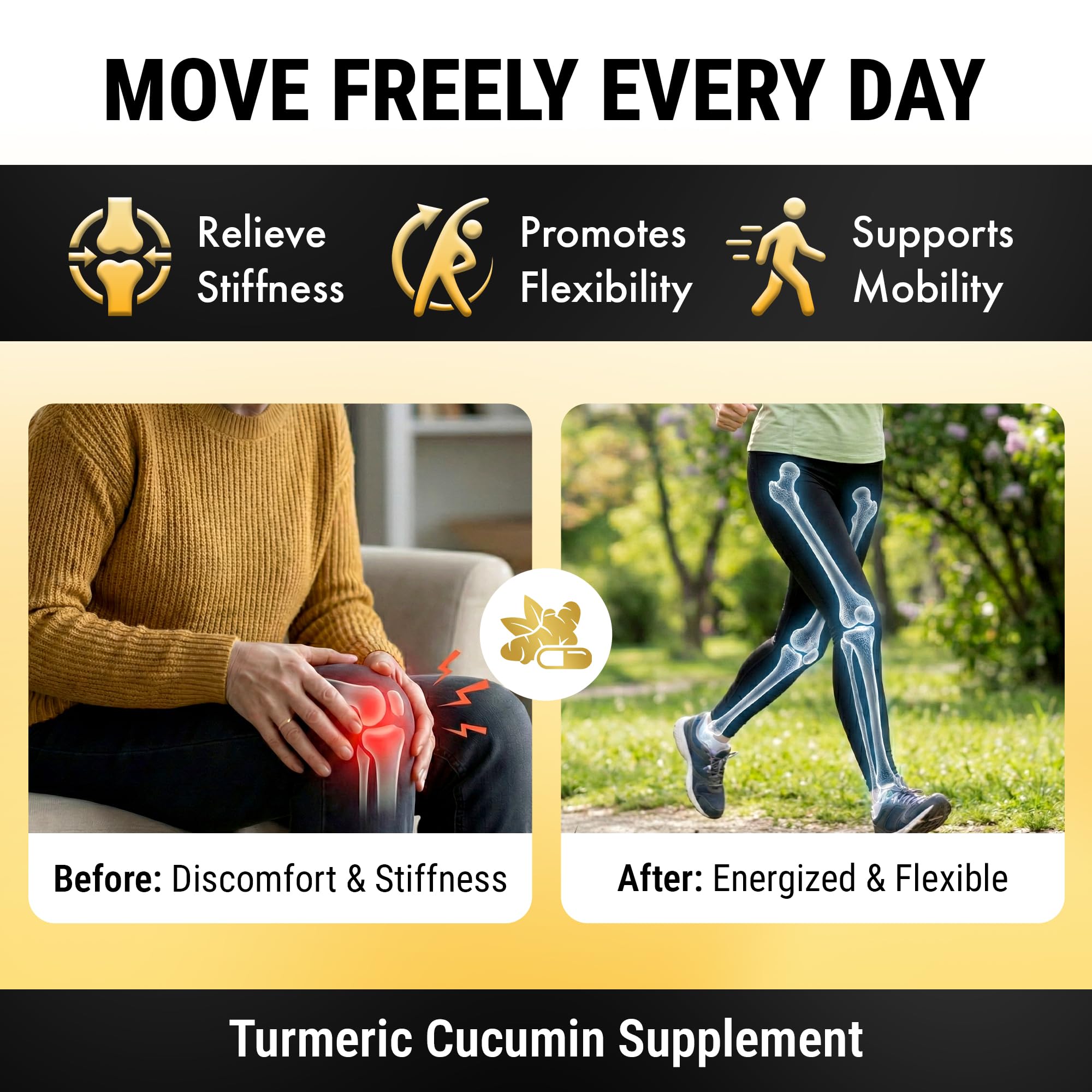 NuVitality Turmeric Curcumin premium joint support supplement bottle back view displaying supplement facts and ingredients