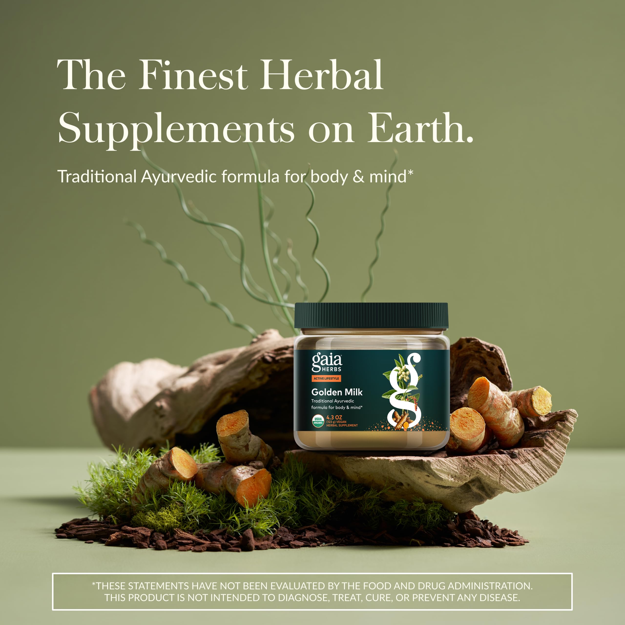 Gaia Herbs Golden Milk supplement organic ingredients and nutritional facts label