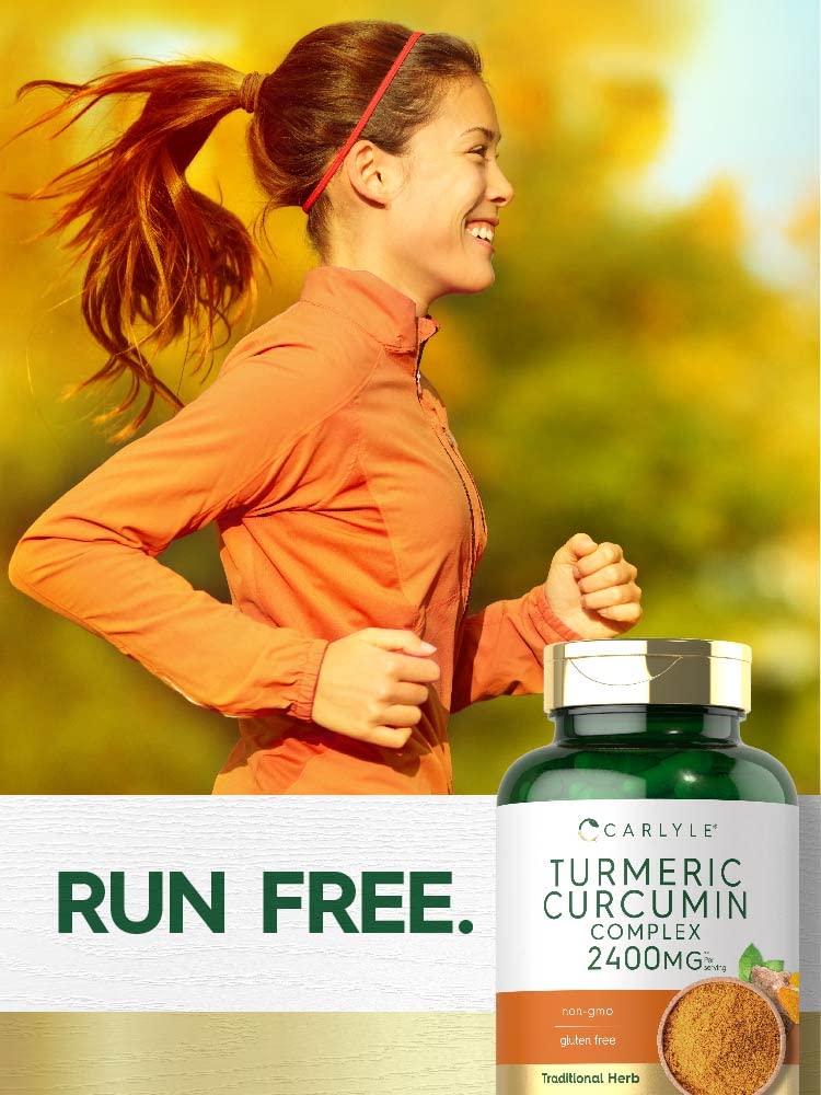 Carlyle Turmeric Curcumin 2400mg packaging highlighting laboratory tested purity and presence of black pepper extract