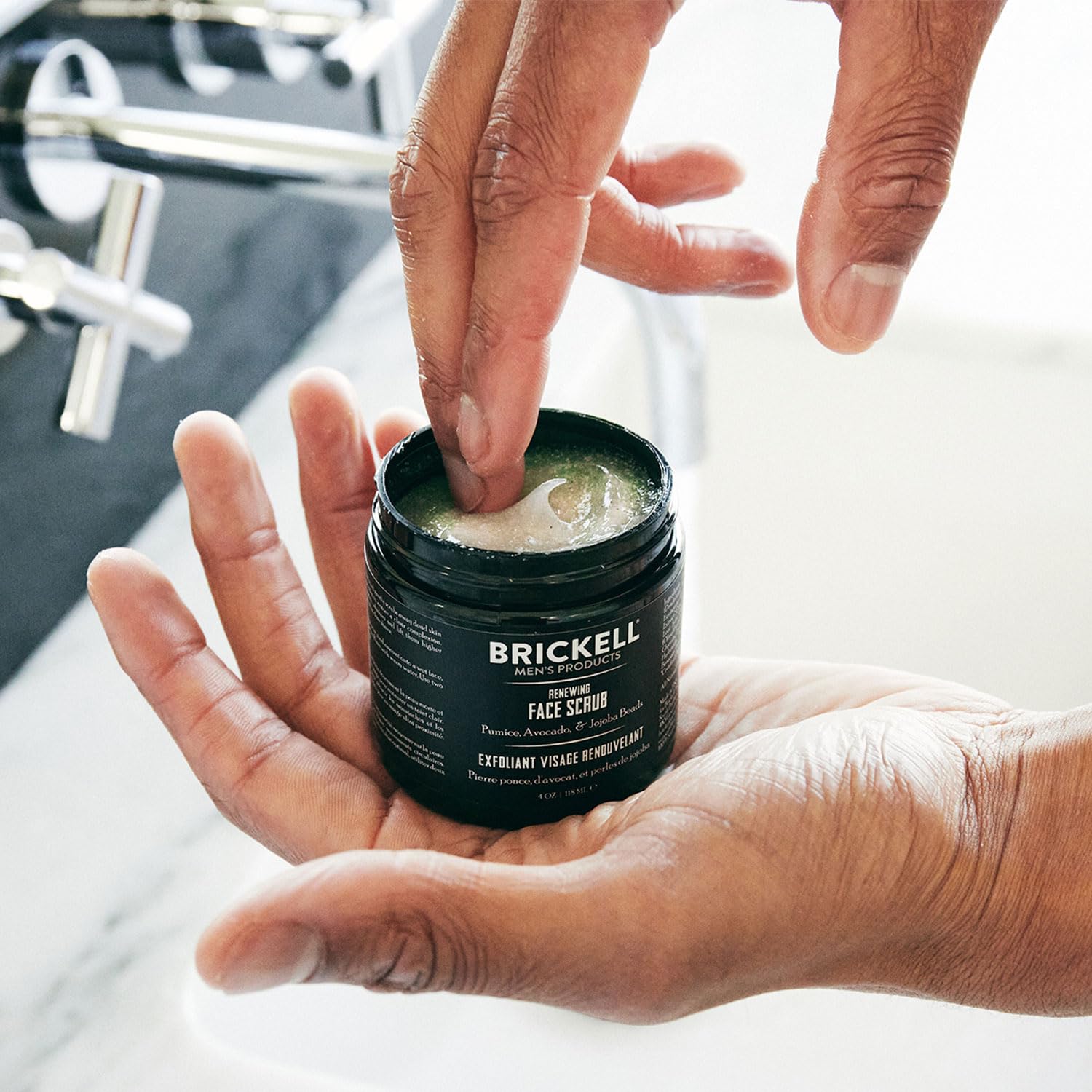Authentic Brickell organic skincare face scrub jar imported from USA