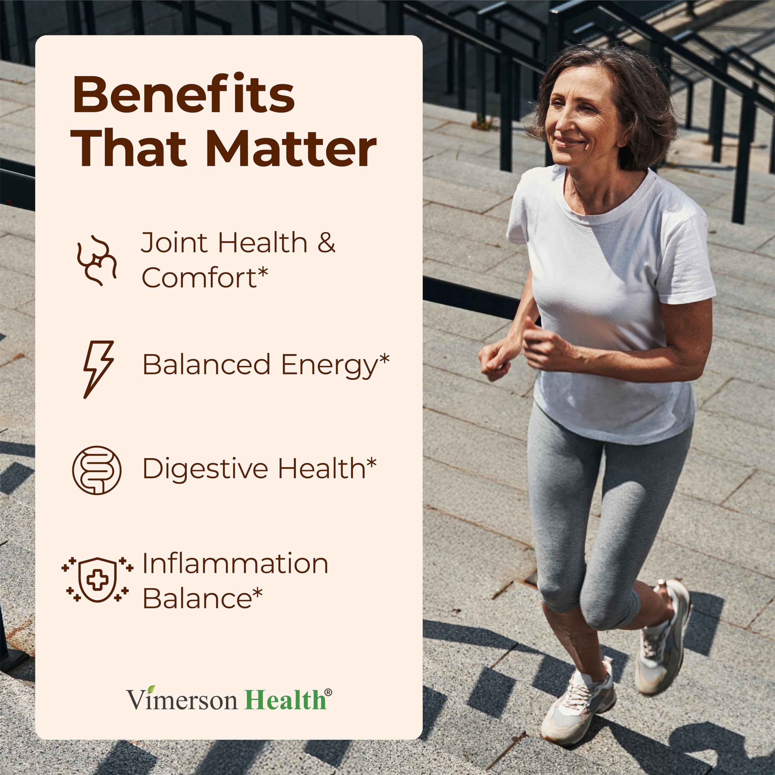 Vimerson Health Turmeric Moringa joint supplement showing the supplement facts panel with clear ingredient dosages.