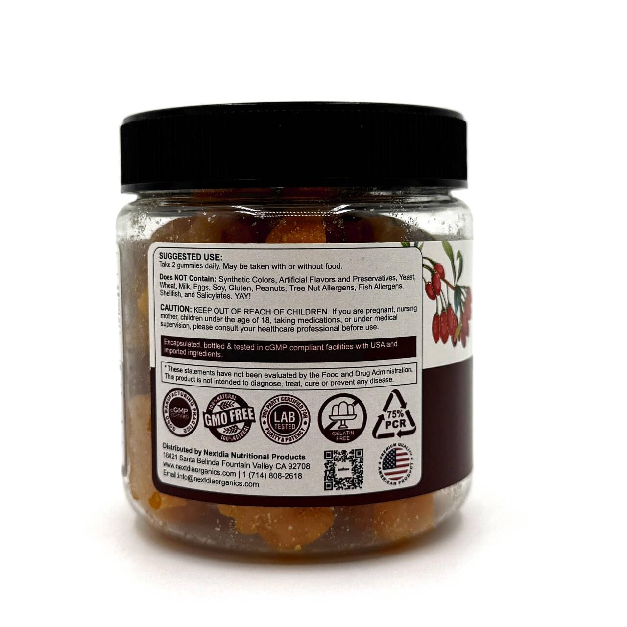 Nextdia monk fruit sweetened natural berberine supplement container showing clean claims